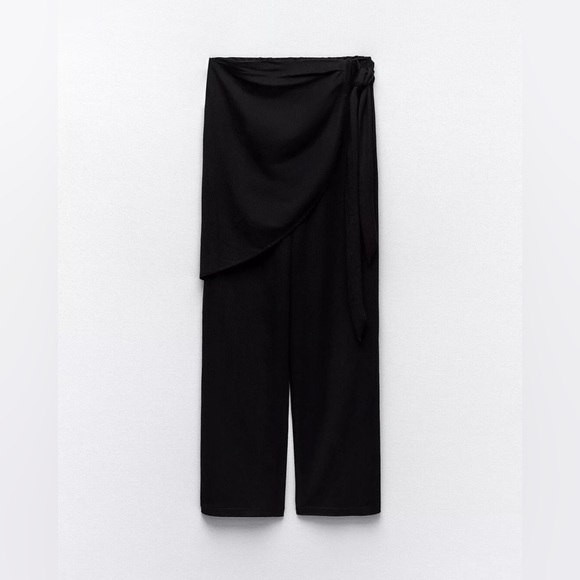 ZARA NWT Black Wrap Wide Leg Pants Trousers Elastic Waist Size Small pockets - Picture 7 of 9